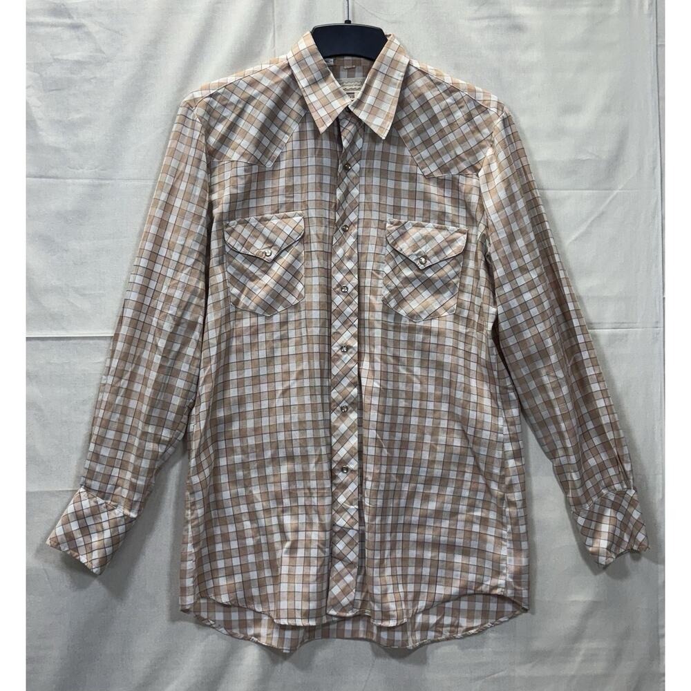 Montgomery Ward Western Wear Plaid Snap Button‎ Long Sleeve Shirt Mens 16 12 35